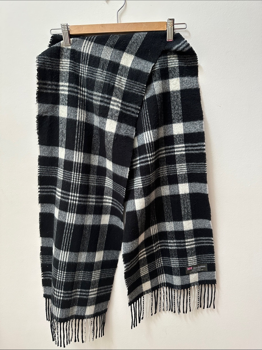 Cashmere Black & White Plaid Men's Scarf Scottish Made